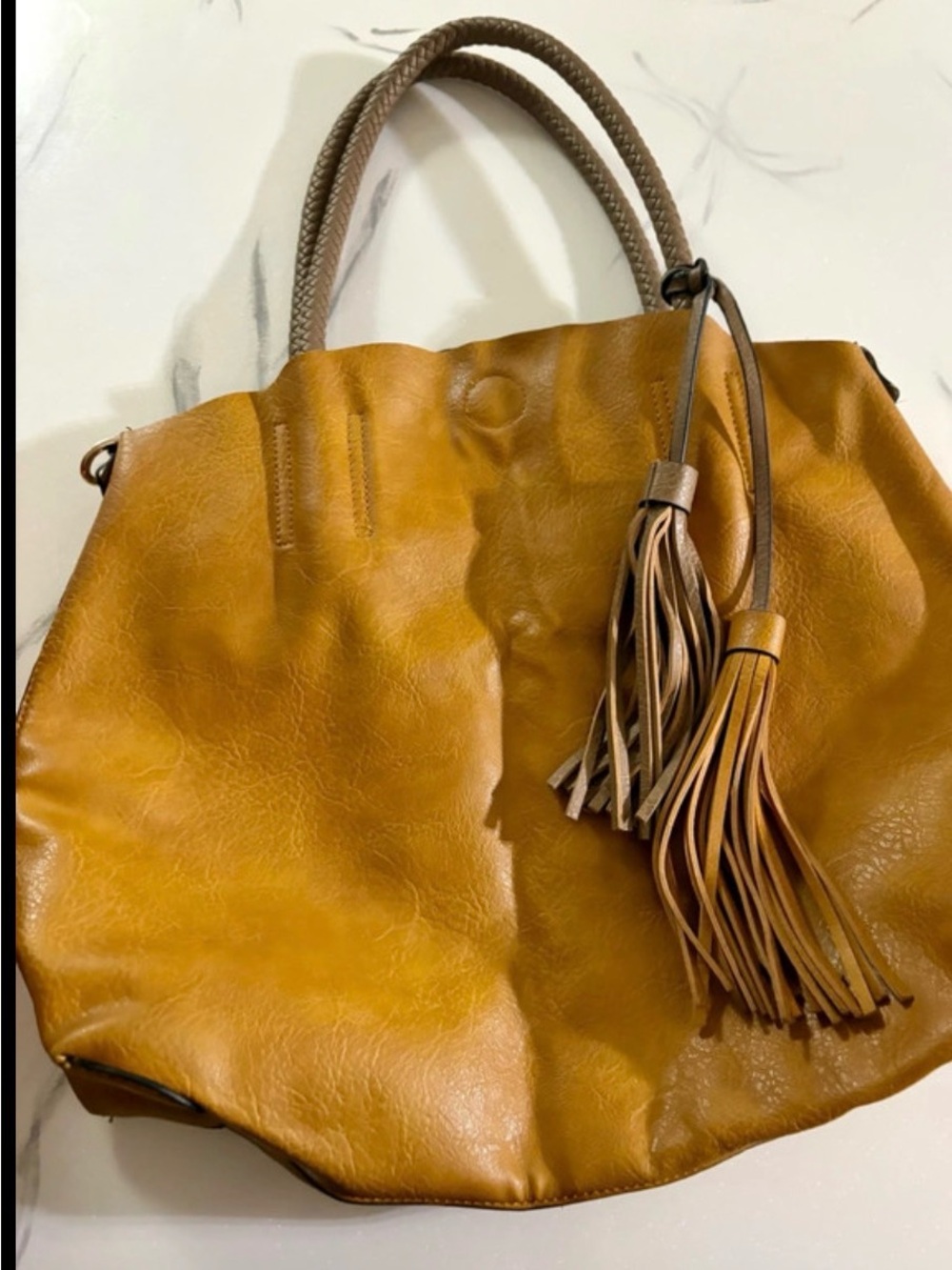 Cracker Barrel Tan Caramel Tote with Tassel Accent